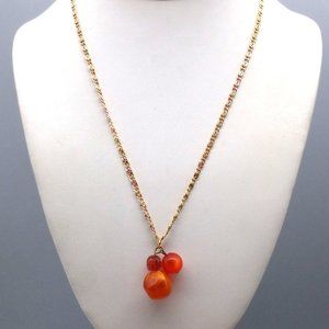 Just Peachy Triple Beads Pendant Necklace on Gold Tone Eloxal Scroll Chain